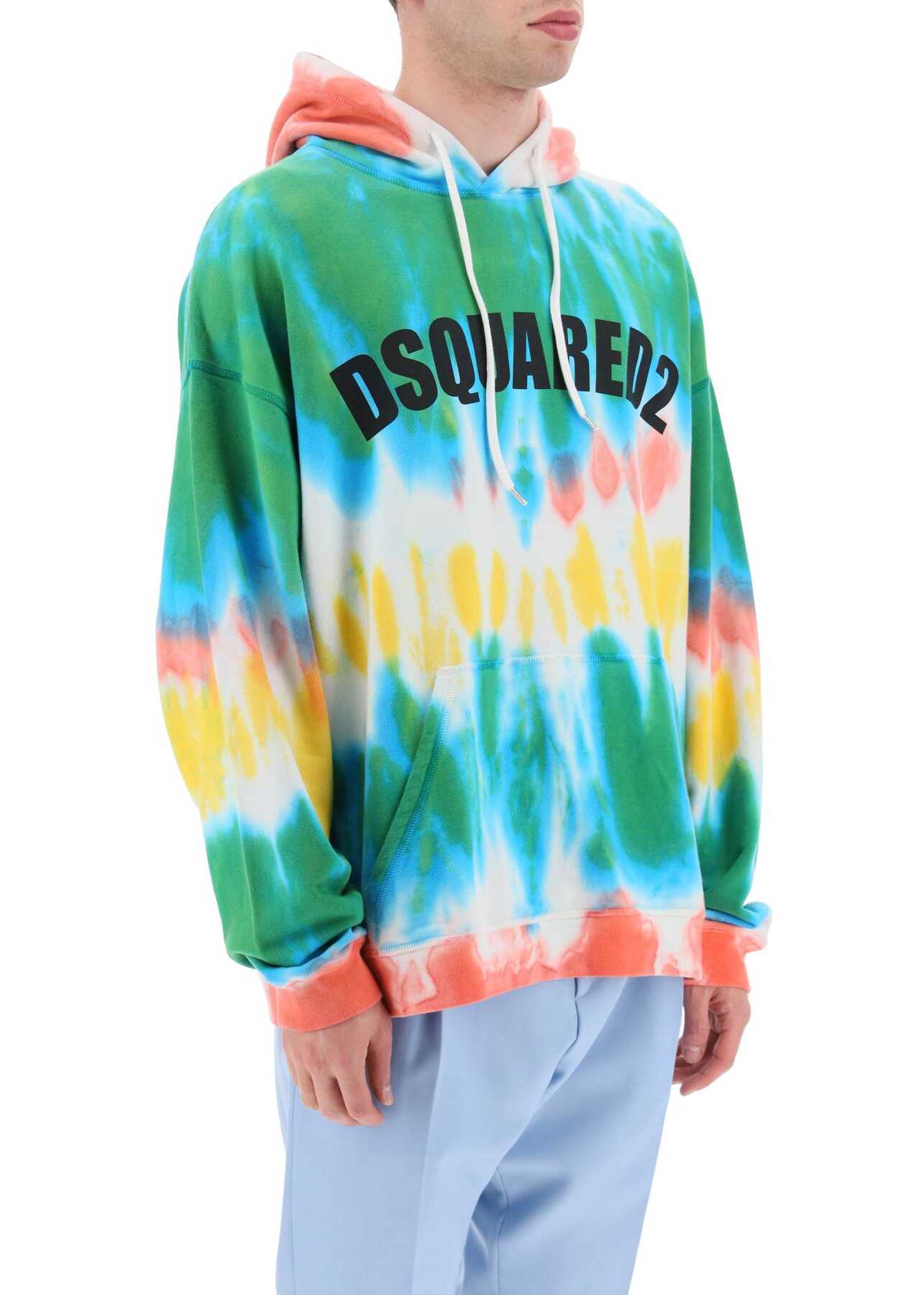 DSQUARED2 Tie-Dye Hoodie With Logo Print CORAL YELLOW GREEN OFF WHITE BLUE