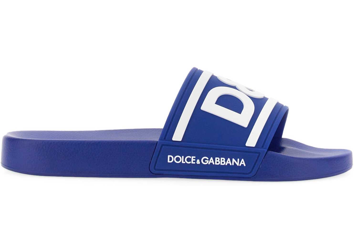 Dolce & Gabbana Slide Sandal With Logo BLUE