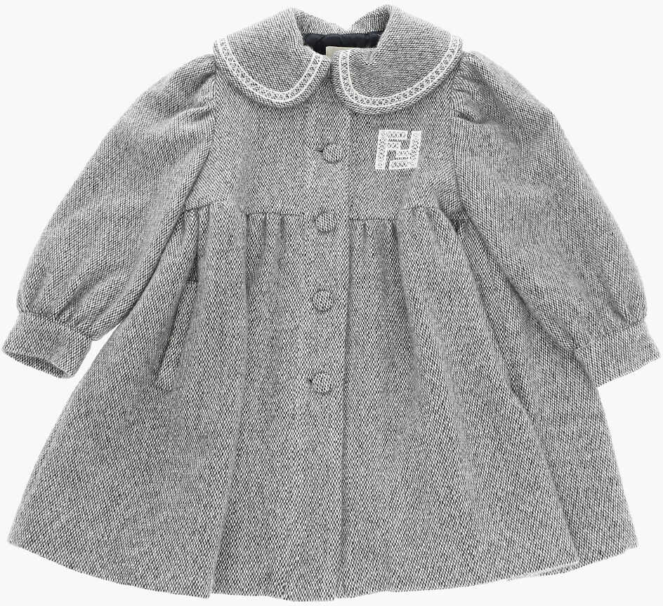 Fendi Pleated Tweed Coat With Ff Embroidery Gray image6