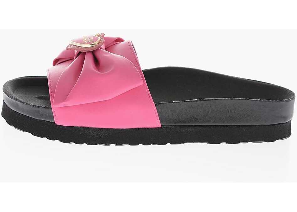 Sandale fara toc Moschino Love Faux Leather Sandals With Maxi Bow Pink Femei (BM 9957149) 3
