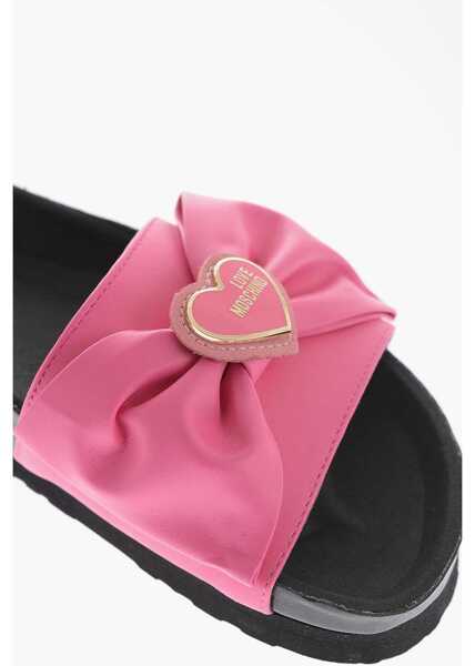 Sandale fara toc Moschino Love Faux Leather Sandals With Maxi Bow Pink Femei (BM 9957149) 5