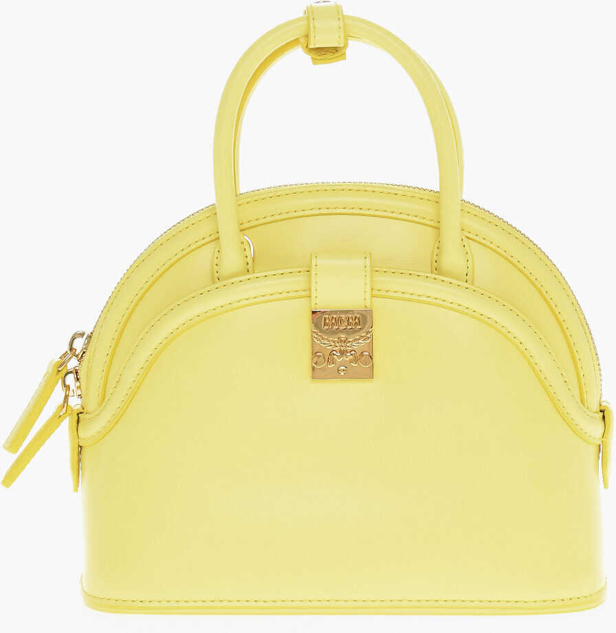 MCM Leather Anna Crossboby Bag With Gold Metal Logo Plaque Yellow