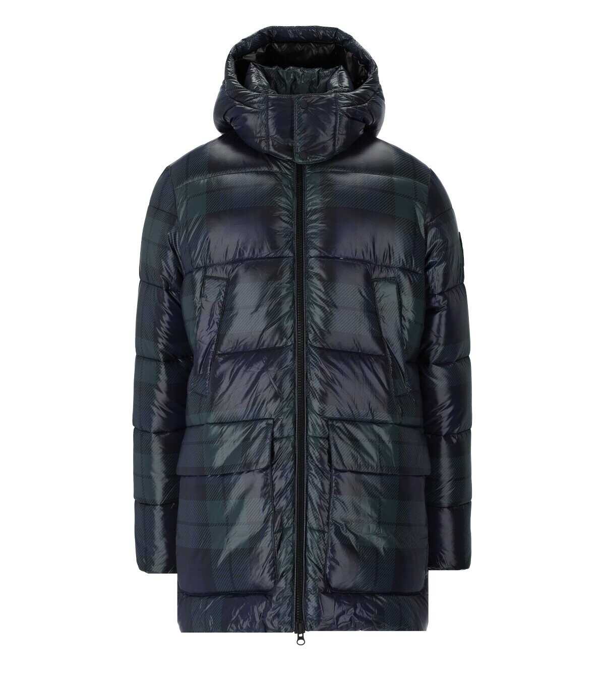 Save the Duck SAVE THE DUCK LARS TARTAN BLUE HOODED PADDED COAT Blue