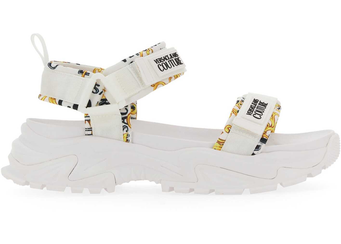 Versace Jeans Couture Sandal With Logo And Baroque Pattern WHITE