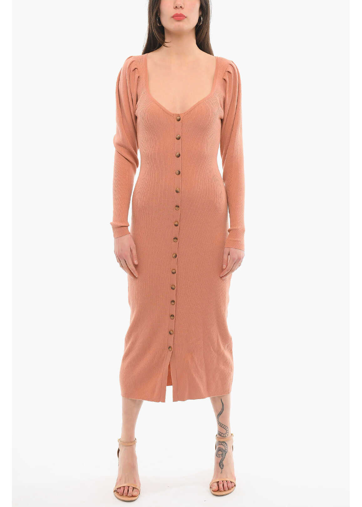 ULLA JOHNSON V Neck Long Sleeved Dress With Front Buttons Pink image2