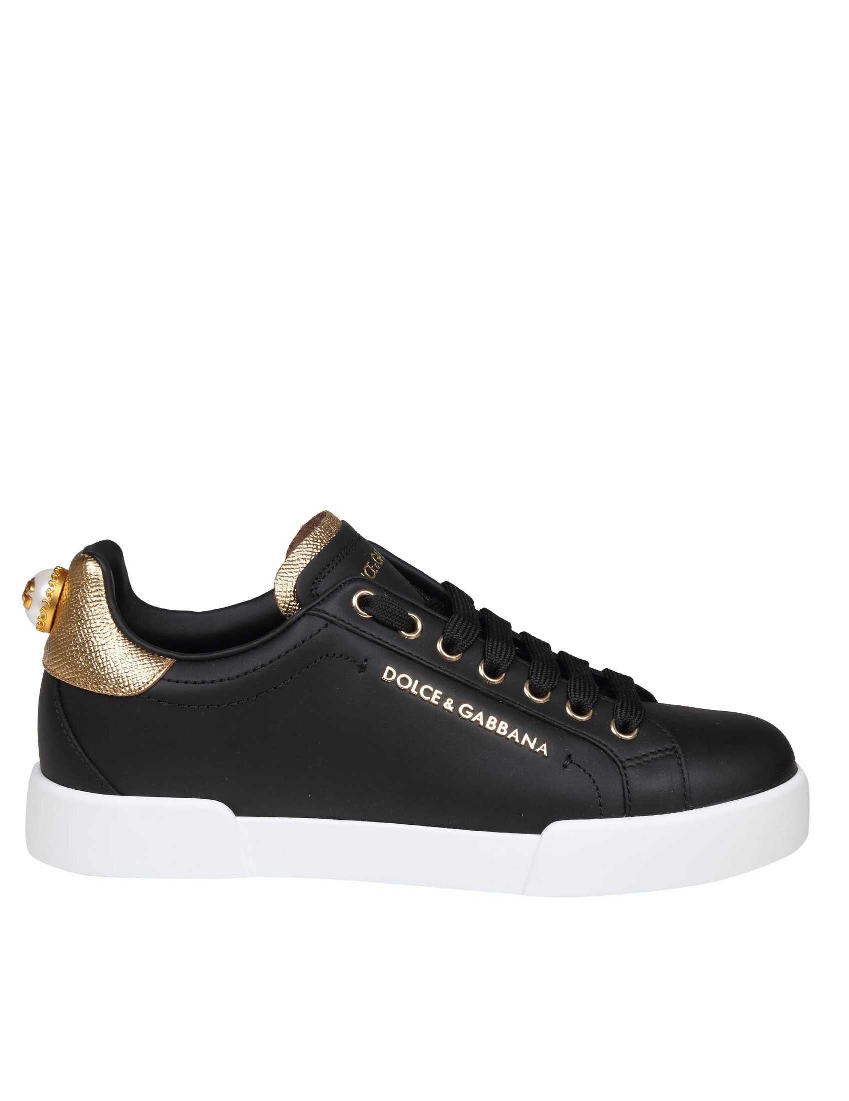 Dolce & Gabbana portofino sneakers in black leather with logo pearl Black image11