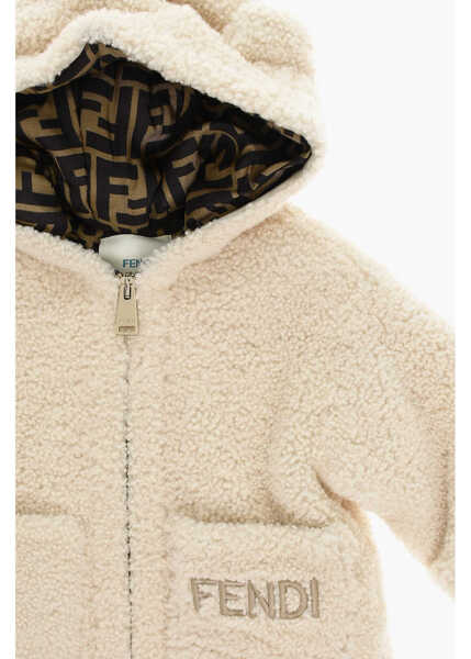 Paltoane Fendi Hooded Fur Coat With Logoed Lining Beige Fete (BM 9980825) 2