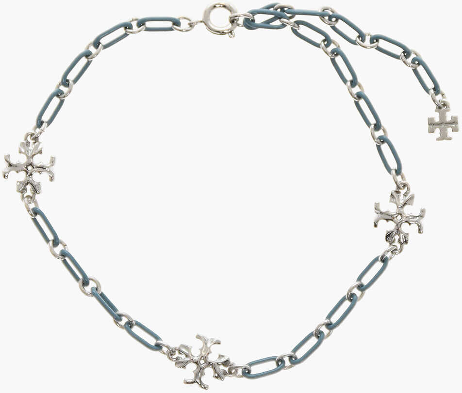 Tory Burch Brass Roxanne Chain Bracelet With Logo Charm Light Blue image0