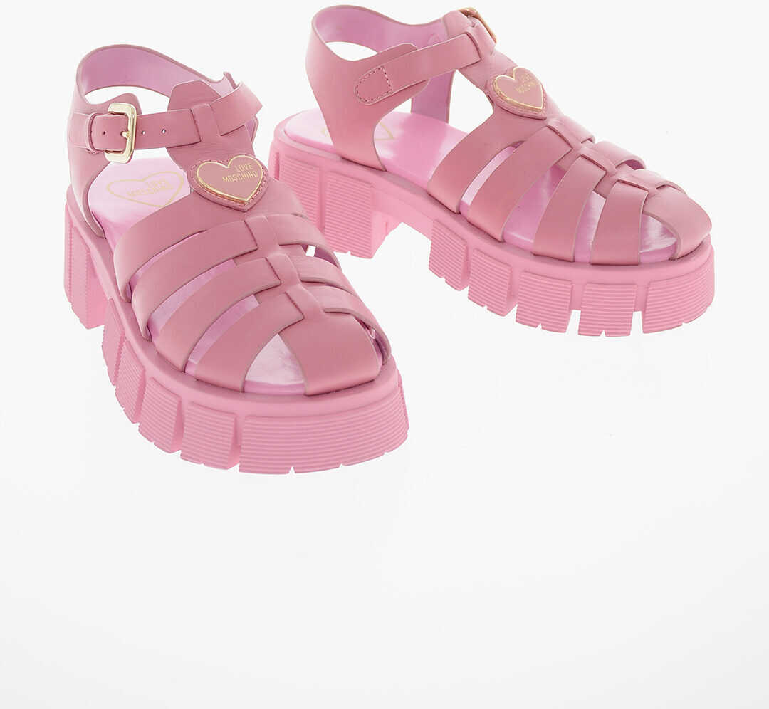Moschino Love Tassel60 Cut-Out Leather Sandals With Decorative Heart* Pink image2