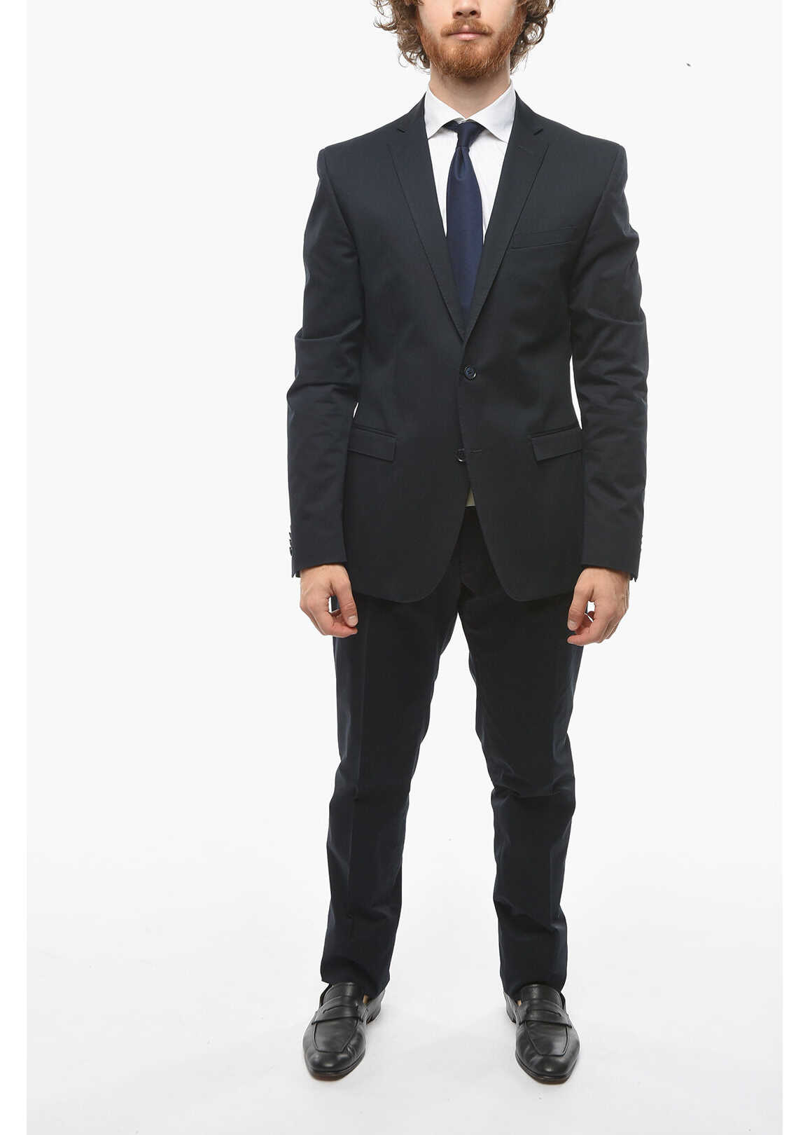 CORNELIANI Cc Collection Stretchy-Cotton Reset Suit With Notch Lapel Blue