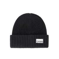 Caciuli GANNI BLACK OVERSIZE RIBBED BEANIE Femei