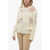 Chloe Crew Neck Openwork Wool Blend Sweater With Lived-In Effect White