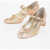 Stuart Weitzman Iridescent Effcet Leather Vivienne Mary Jane Pumps With Heel Gold