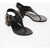 Michael Kors Michael Leather Robyn Thong Sandals With Golden Buckle Heel Black