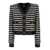 Balmain Black And White Cropped Striped Jacket In All-Over Sequins Fabric Woman Multicolor