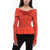 Balmain Knotted Detail Off-Shoulder Sweater Red