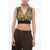 Dolce & Gabbana Animal Patterned Silk Crop Top With Logoed Elastic Waistband Brown