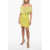 NEW ARRIVALS Bandeau Mini Dress With Feathers Application Yellow