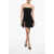 THE ATTICO Stretchy Logoed Mini Dress With Feathers Hem Black