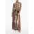 Dolce & Gabbana Draped Chiffon Tie Neck Dress With Animal Motif Brown