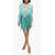 THE ATTICO Sequined Mini Dress With Feathers Application Light Blue