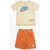 Nike Drawstring Waist Shorts And Printed Crew-Neck T-Shirt Set Beige