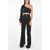 Philipp Plein Couture Silk Boot Cut Pants Suit With One Shoulder Crop Top Black