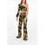 Philipp Plein Couture Silk Boot Cut Pants Suit With One Shoulder Crop Top Yellow