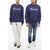 WE11DONE Solid Color Unisex Crew-Neck Sweatshirt With Printed Logo Blue