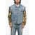 Céline Distressed Denim Jacket With Camo Printed Sleeves Multicolor