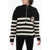 Balmain Awning Striped Mock Neck Sweater With Emblem Patch Black & White