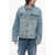 Balmain Denim Unstitched Jacket With Back Logo Light Blue