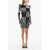 Balmain Geometric Patterned Rhinestoned Sheath Dress Black & White