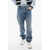 Balmain 5-Pocketed Low-Crotch Denims With Elastic Cuffs Light Blue