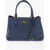 Prada Grained Leather Handbag With Applied Logo Blue