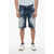 John Richmond Bleached Effect Regular Fit Bermuda Jeans Blue