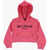 Balmain Brushed Cotton Hoodie With Logo Print Pink