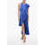 Alexander McQueen Silk Satin Bare Back Dress With Ruffles Blue