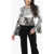 Self-Portrait Sequined Cropped Top With Bell Sleeves Silver