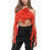 Blumarine Silk Crop Top With Ruffles Red