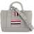 Thom Browne Light Gray Leather Micro Tool Tote Bag With Tricolor Stripes LT GREY