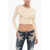 DSQUARED2 Draped Cropped Top With Embellished Shells Beige