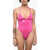 DSQUARED2 Glitter One Piece Swimsuit With Embossed Logo Pink