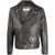Golden Goose Black Biker Jacket With Notched Revers And Leopard Lining In Leather Man Black