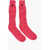 DSQUARED2 Wool Blend Long Socks With Embossed Embroidery Pink