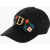 DSQUARED2 Embroidered Flower Power Cap With Golden Metal Monogram Black