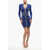 Balmain Ribbed Bodycon Mini Dress With Golden Buttons And Lurex Deta Blue