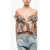 Balmain Printed Silk Off-Shoulder Top Multicolor