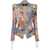 Balmain Patterned Linen 1-Button Blazer With Lace-Up Details Multicolor