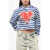 Balmain Two-Tone Striped Cropped Hoodie With Heart Print White